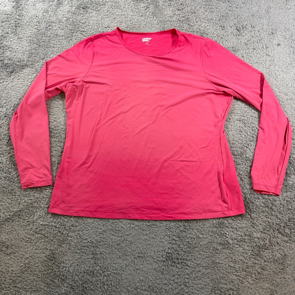 Lands End Pink Long Sleeve Crew Neck Top Womens XL 18 Solid Casual Shirt